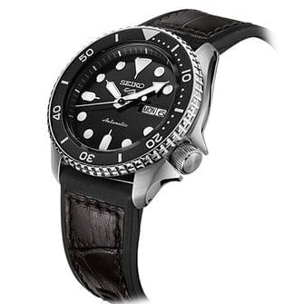 Seiko 5 Sports SKX Automatic Black Dial Black Leather Strap Watch for Men - SRPD55K2 - Image 3